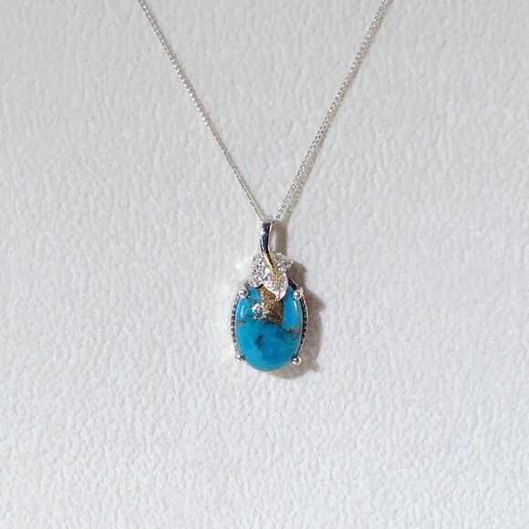 Turquoise Mojave Blue & Zircon Pendant Necklace - Picture 8 of 9
